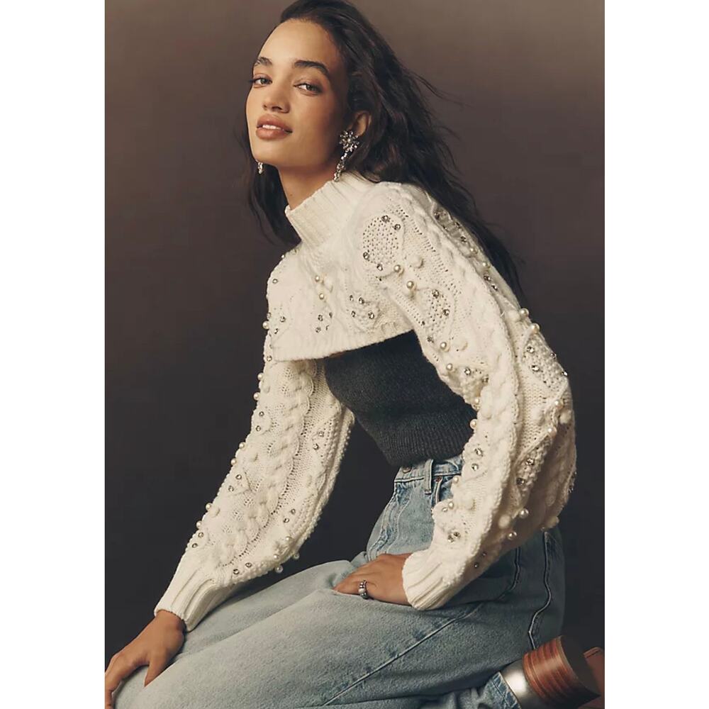BLITHE Mock-Neck Embellished Shrug One size